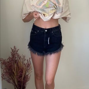 Topshop Kiri High Waisted Black Denim Shorts